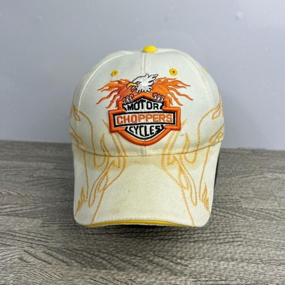 Harley Davidson Hat Cap Strap Back White Flames West Coast Choppers Biker